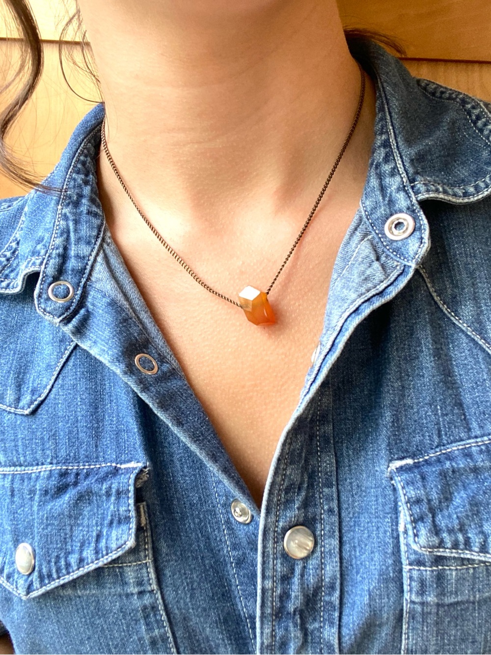 Handmade copper and orange adjustable faceted stone chain necklace